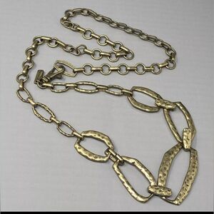 Chicos Belt Antique Gold Tone Open Metal Chain Links Hammered Graduating 42"-47"